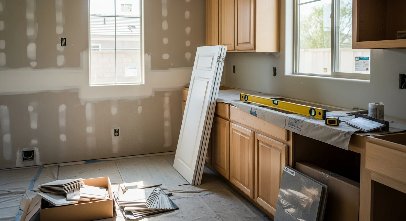 A remodeled open-concept kitchen and living area inside a single-family home in the Santa Clarita Valley, showing updated cabinetry, flooring, and natural light from enlarged windows. The finished interior reflects a full home remodeling project completed by a local general contractor.
